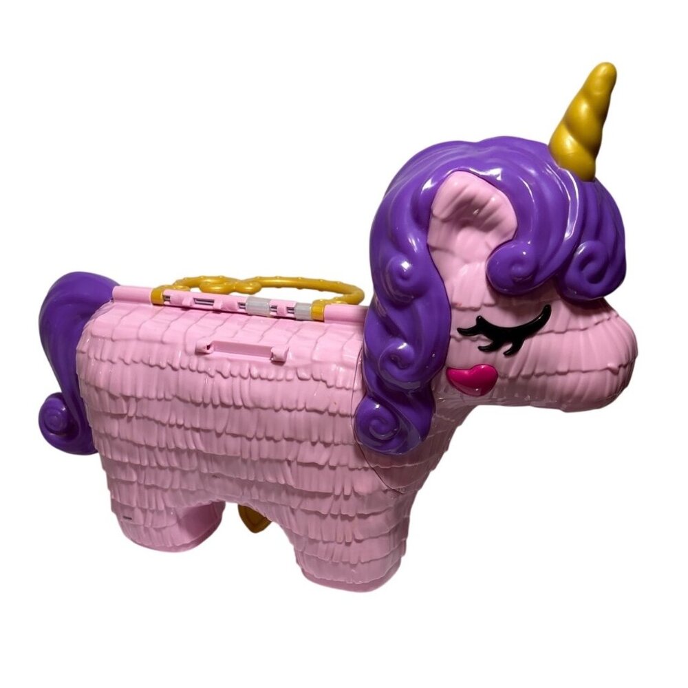 Polly Pocket Unicorn Shaped Carry Case Plastic With Purple Mane & Yellow Horn Em